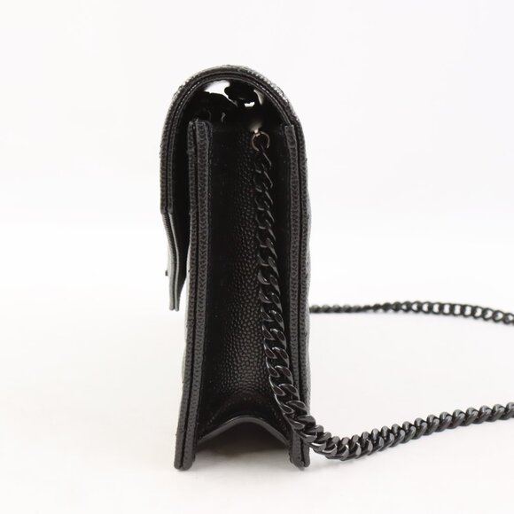NWT Saint Laurent Cassandre Black Grain de Poudre Leather Envelope Chain Wallet - Picture 5 of 16